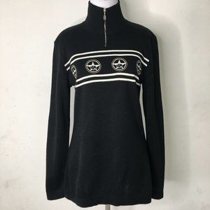 Bogner Women’s Black Wool 1/2 Zip Turtleneck Pullover Sweater Top Size Medium